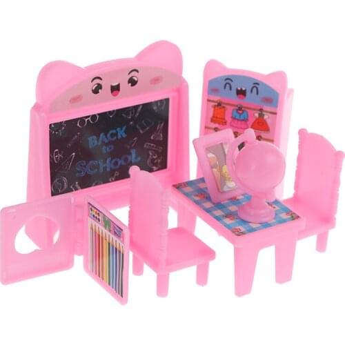 8Pcs/Set Dollhouse Study Desk Set Blackboard Table Chair Doll Furniture Model