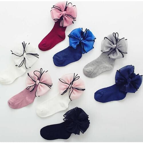 Baby princess socks black fungus edge organza princess sock bowknot quads cuhk children cotton socks
