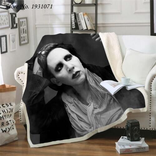 NEW Marilyn Manson 3D Printed Fleece Blanket for Beds Thick Quilt Fashion Bedspread Sherpa Throw Blanket Adults Kids 13