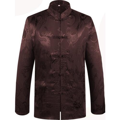 Brand New Arrival Chinese Traditional Mens Satin Mandarin Collar Dragon Silk Tang Suit Clothing Kung Fu Jacket Coat YZT1205