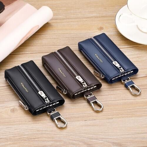 New cowhide car key package zipper package leather waist key package gift for men WILLIAMPOLO