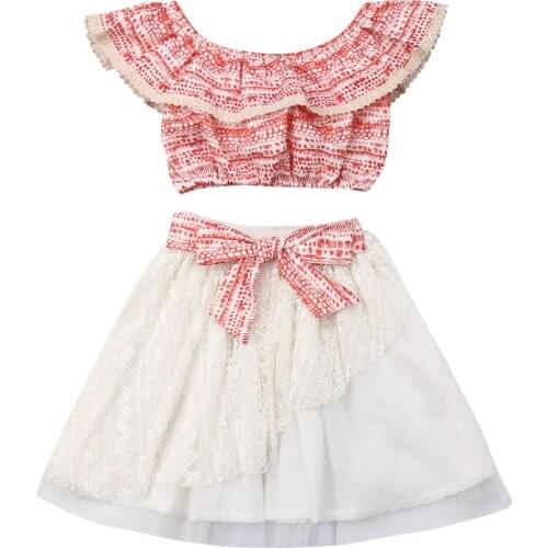 Toddler Girl Clothes Sweet Newborn Baby Girl Ruffle Tops + Lace Skirt 2pcs Outfits Kids Clothes Set
