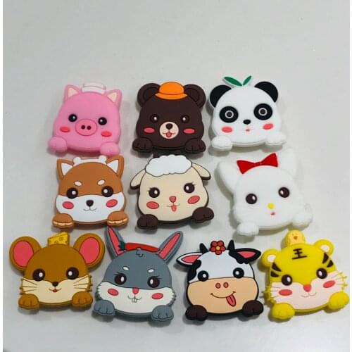 Wholesale 8PCS Mix Lovely Pig Panda Tiger PVC Craft Flat Back For DIY Hair Decorations Shoes Charms Scrapbook Embellishments