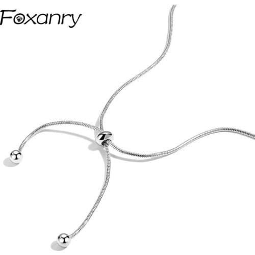 Foxanry 925 Sterling Silver Clavicle Chain Necklace for Women New Fashion Vintage Adjustable Bead Tassel Party Jewelry Wholesale