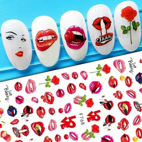 Spring Summer Fruits Sliders Nails Watermelon/Strawberry/Orange Lips D Nail Sticker Decals New Design Decoration Foil Tips