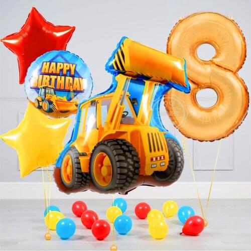 Transportation balloons Happy Birthday kids Ice cream cart Party Decorations car baby gift bulldozer Tractor Fire truck globos