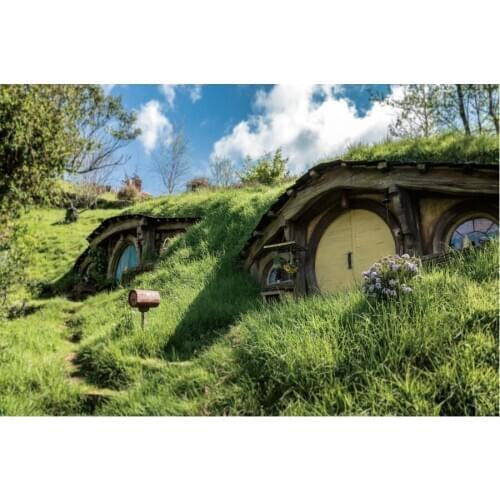 Green Moutain and Forest Hut Scenery Happy Birthday Backdrop Holiday Party Room Decor Photo Booth Studio Prop