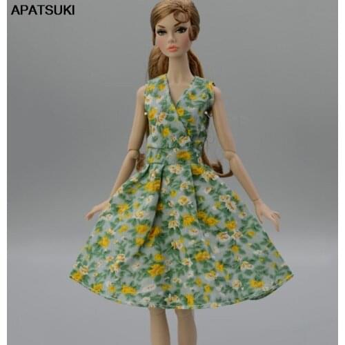 Yellow Floral Dress For Barbie Doll Outfits Fashion Doll Clothes Party Dress Clothes For Barbie Dollhouse 1/6 Dolls Accessories