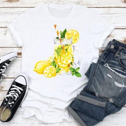 Women Clothes Summer Lemon Fruit Beach Holiday Fashion Short Sleeve Print Cartoon Tshirt Female Tee Top Graphic T-shirt