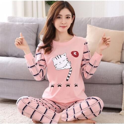 Womens Two-piece Home Suit For Spring And Summer Thin Long-sleeved Viscose Cotton Pants Pajamas Women Cotton Suit #YJ