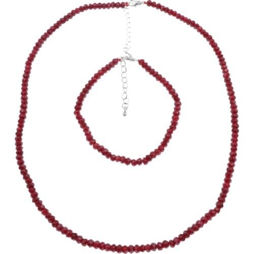 New Trendy Women Elegant Jewelry Set Stone Rubys Beads Necklace Bracelet Pendant Short Chain Crystal Sets Wedding Jewellery B108