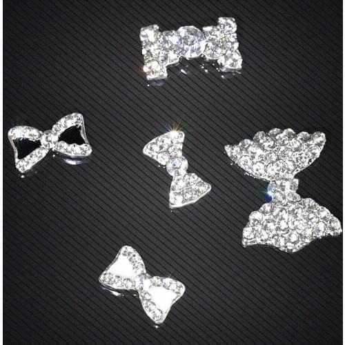 10pcs 3D Metallic Silver Rhinestone Bow-knot glue decoration bow tie charm Big Bow Charms nail art 3d Bows Nail Art Rhinestones