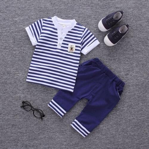 Baby 2pcs Hot Sale Brand Boys Clothing Children Summer Boys Clothes Strips Kids Boy Clothing Set T-shirt Pants Cotton 0-4 YEARS