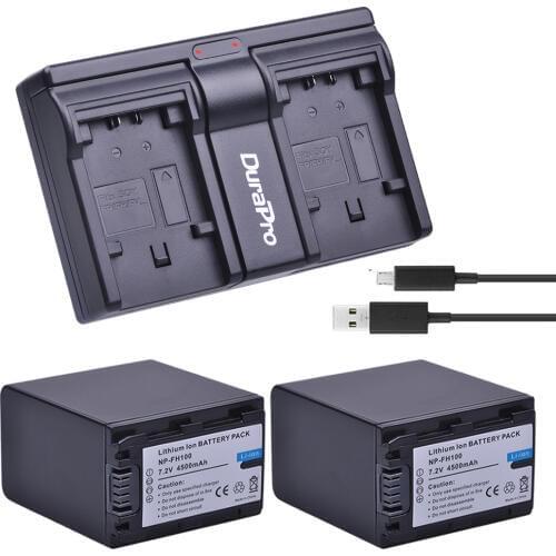 2x 4500mAh NP-FH100 NP FH100 Camera Li-ion Battery + USB Dual Charger For Sony DCR-SX40 SX40R SX41 HDR-CX105 SR42E SR45E Bateria