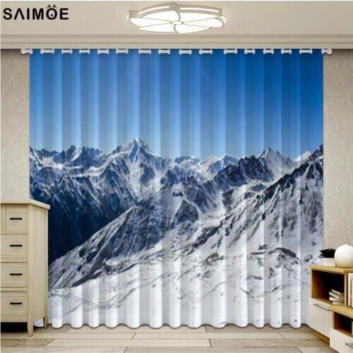 3D Curtain Blackout Shade Window Curtains Snow Mountain Landscape Curtains For Living Room Ultra-thin Micro Shading Cortinas