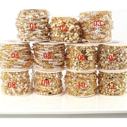 5 Meters Gold Color Pearl Beaded Chain Metal Copper Necklace Chain Diy Ankles Necklace Bracelet Jewelry Accessories