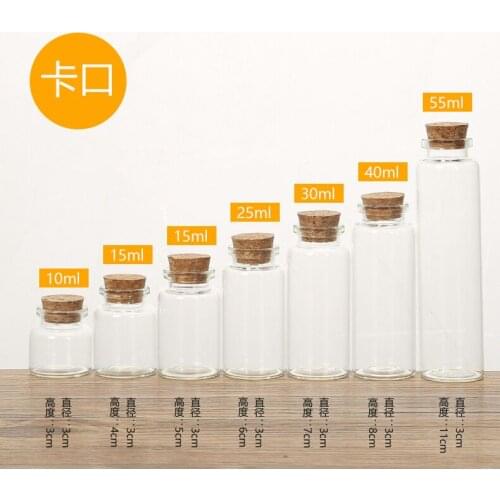 5pcs/lot 10/15/20/25/30/40/55ml Clear Glass Bottle Vials Empty Sample Jars with Cork Stopper Message Vial Weddings Wish Bottle