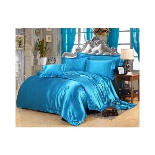 Silk bedding set acid lake blue satin Cal King size queen full twin duvet cover fitted bed sheets double sheet quilt Custom 5pcs