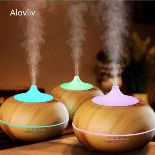 550ml Wood Grain Ultrasonic Aroma Diffuser Essential Oil Diffuser Timing Air Humdifier with LED Lights Mini Home Air Purifier