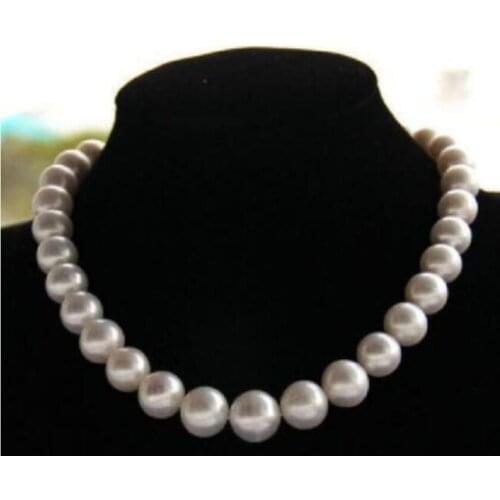 Noble jewelr 12-14mm natural tahitian south sea white pearl necklace 45cm 14k