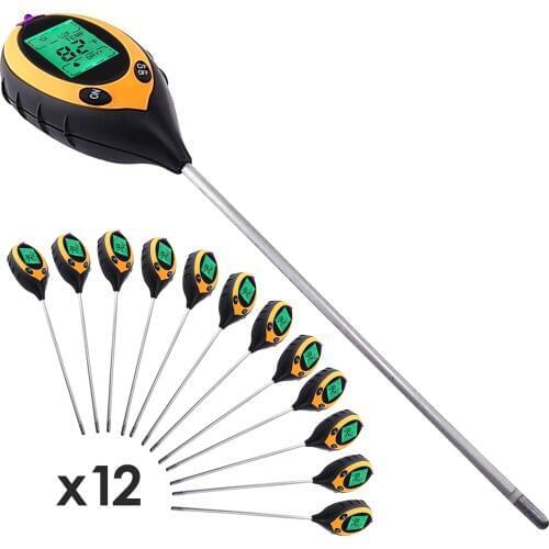 12 pieces x Digital 4 in 1 pH Meter Measures Soil pH / Temperature / Moisture / Sunlight Tester + backlight + Probe, lot of 12