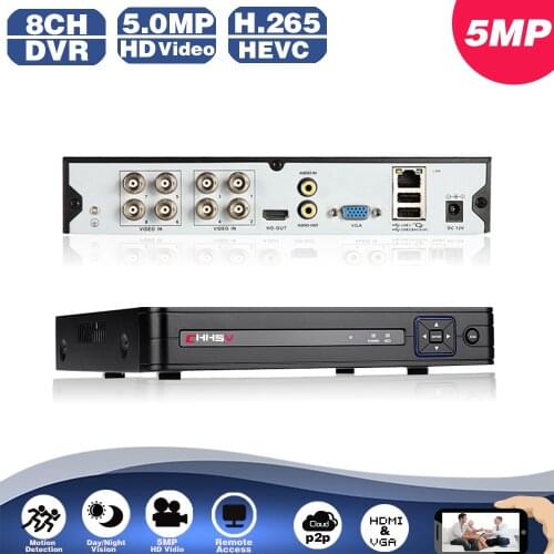 H.265 8CH 6 IN 1 5MP Digital Video Recorder Hybrid NVR 5MP AHD DVR Support 5MP AHD TVI CVI Analog IP Camera Support 3G Wifi P2P