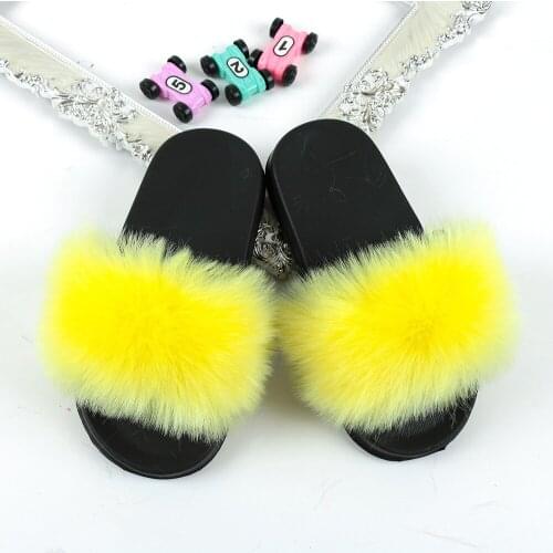 2021 Kid Summer Faux Fur Slides Outdoor Fluffy Slippers Children Furry Solid Color Sandals Flip Flops Girl Plush Sliders Shoes