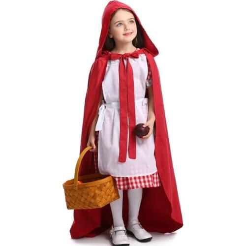 Girls Little Red Riding Hood Costume Purim Halloween Book Week Fairy Tales Kid Cosplay Fancy Dress