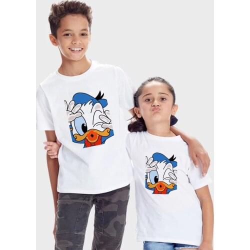 Disney Children Tshirt Donald Duck Print Kids T shirt Cartoon 90cm-150cm Tops Fashion Harajuku Teen Brothers and Sisters Clothes