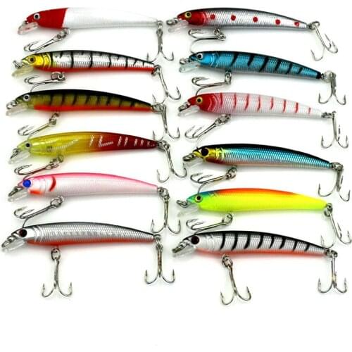 HENGJIA 12PCS minnow Fishing Lure 7.5cm 5.6g Artificial Baits 3D Fish Eye minow Lures Fake Bait High Simulation Swim Crank bait