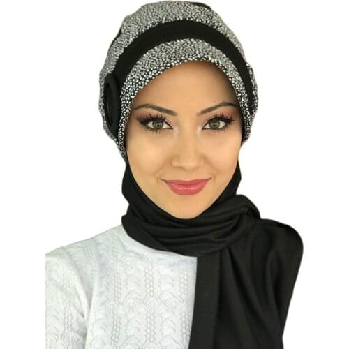 Islamic Fashion Muslim Hijab Hijab Trend Hijab Scarf Bone Ready Shawl Scarf Buckle Hat White Polka Dot Black Ankle-Strap Hat