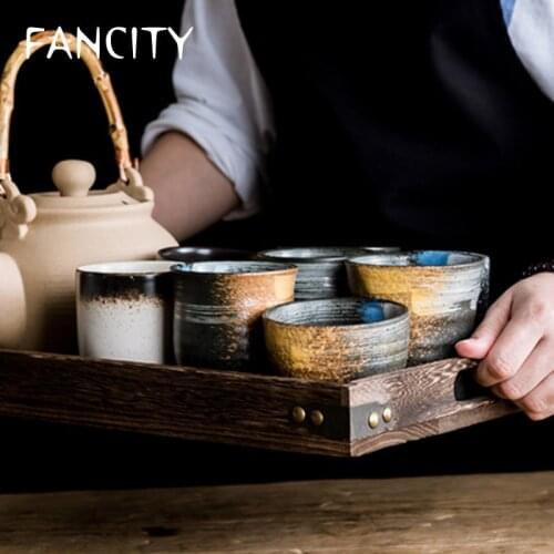 FANCITY Japanese retro ceramic tea cup home restaurant water cup coffee cup stoneware hand-painted kung fu tea cup hotel