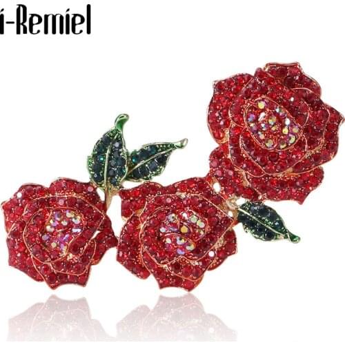 Korean Fashion Rose Flower Brooches for Women Rhinestone Enamel Pins Wedding Party Brooch Jewelry Luxulry Clothing Accessories