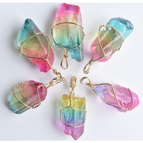 2020 New high quality natural Rainbow crystal quartz Irregular pendants for jewelry Accessories making 6pcs/lot Wholesale free