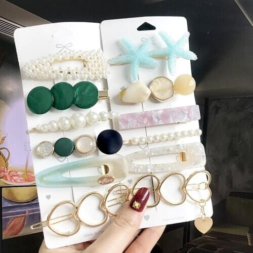 New Fashion 6pcs Set Hair Clip For Women Trendy Girl Acrylic Pearl Hair Berrettes Geometric Hair Accessories Hairgrip Wholesale