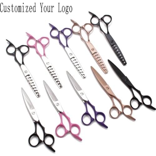 1Pair 6 inch JP 440C Customize Logo Hairdressing Scissors Thinning Cutting Shears Willow Leaf Shape Professional Hair Scissors