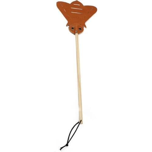 Hangable Smooth Leather Bug Swatter Long Wooden Handle Smooth Surface Fly Swatter Mosquito Fly Killing Bat