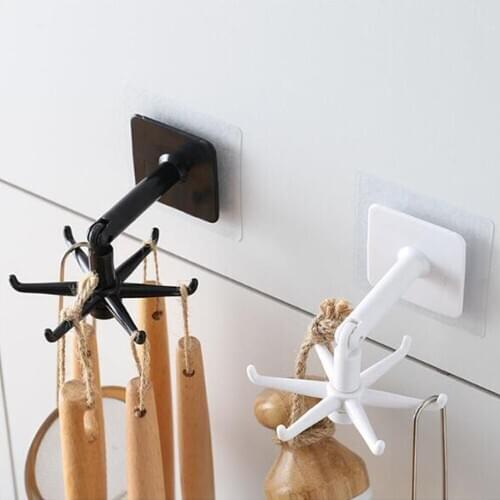 Rotate Rack Kitchen Storage Under Shelf 6 Hook Hanger Self-Adhesive Folded