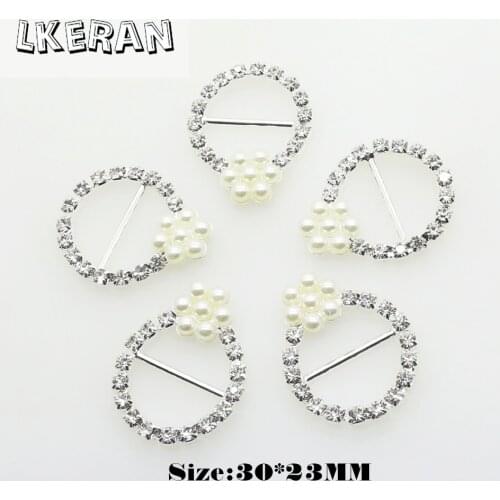 10Pcs 30*23mm Flower Cluster Pearl Buckles Metal Rhinestone DIY Accessories Decoration For Wedding Invitation Card Ribbon Slider