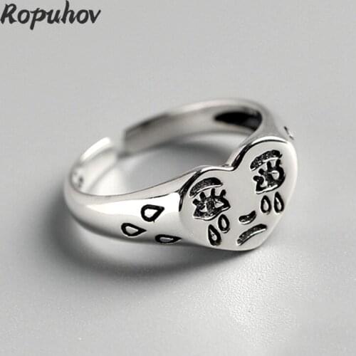 ROPUHOV 2021 New Korean Trendy Jewelry Simple Creative Sad Crying Face Love Ring Female Personality Retro Opening Ring