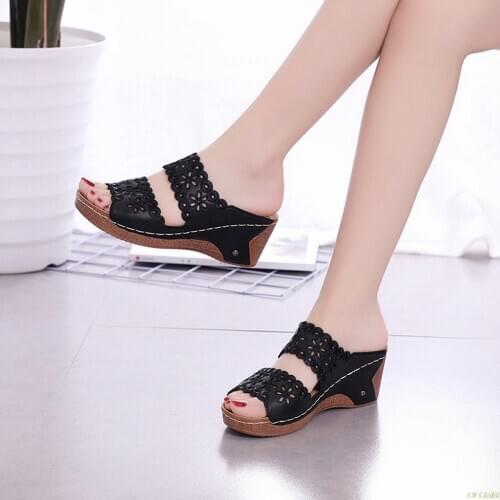 Womens Fashion Casual Hollow Out High Heels Thick Platforms Shoes Slippers summer slippers women 2020 flip flops women