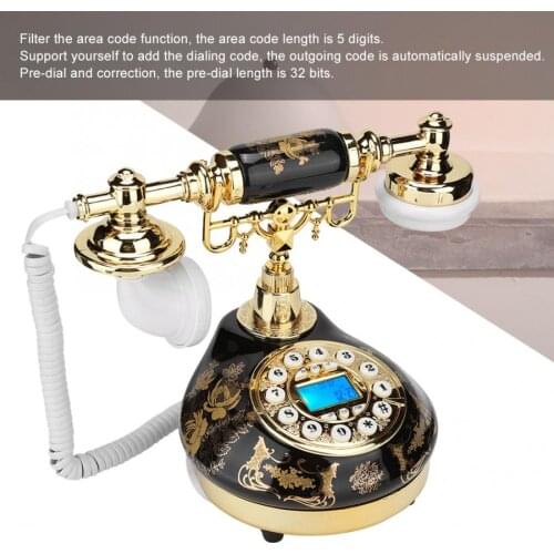 Landline Phone Ceramic Black Gold Flower Pattern Antique Telephone Home Decor Desk Phone Retro Vintage Telephone vintage phone