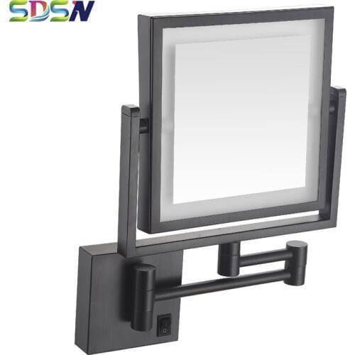 LED Bathroom Mirror SDSN Black Bronze Bathroom Mirrors Quality Brass Black Bath LED Mirrors Wall Mounted Folding Cosmetic Mirror