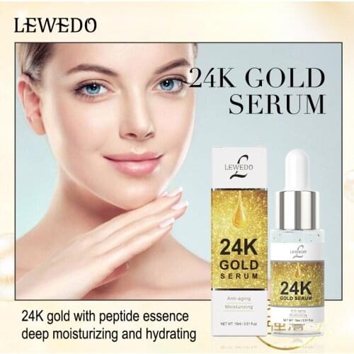 LEWEDO 15ml Face Serum 24K Gold Essence Liquid Hyaluronic Acid Serum Moisturizer Tighten Firming Vitamin C Facial Serums Care