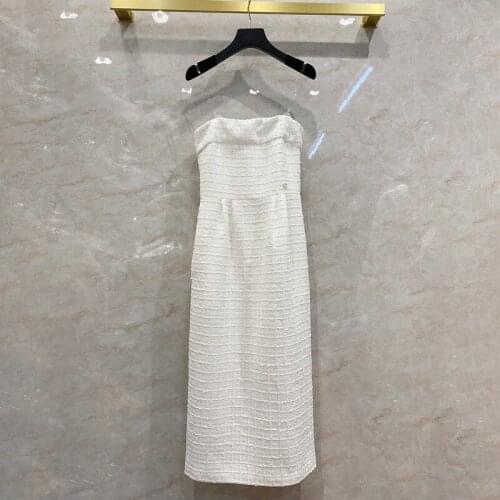 Spring Autumn 2021 Runways Womens High quality pencil dress Fashion elegant tweed Strapless dress C645