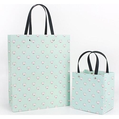 12pcsCute light green cartoon pig pattern gift bag wedding party christmas decoration packaging bags clothing pocket with handle