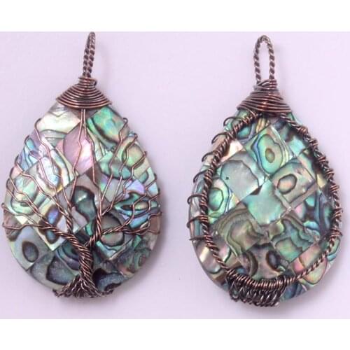 6PCS Natural Abalone Necklace Pendants Life Of Tree Chakra Reiki Meditation Pendant Necklace Women Jewelry Pendulum Amulet