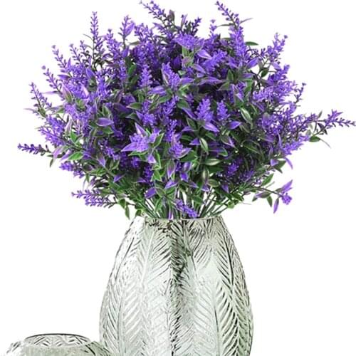 8pcs Bundles Fake Lavender Plastic Leaves Artificial Flowers Home Greenery for Indoor Outside Garden Yard Wedding Decor