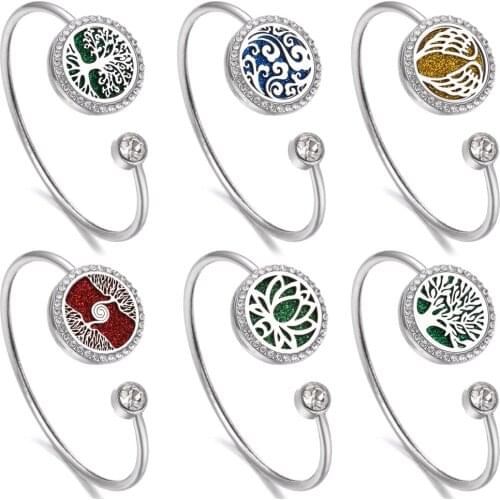 Aromatherapy Bracelet Diffuser Jewelry Crystal Tree Angel Wings Flower Locket Bracelets Perfume Essential Oil Diffuser Bracelet