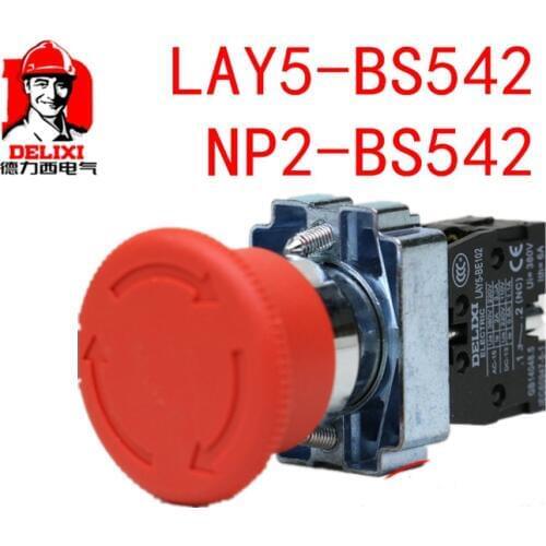 DELIXI Mushroom Emergency Stop Push Button Switch LAY5-BS542 NP2 XB2 1NC XB2-BS542